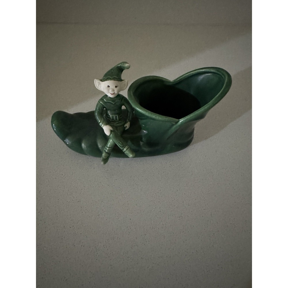 Treasure Craft Vintage Green Pixie Elf On Green Elf Shoe Figurine Planter